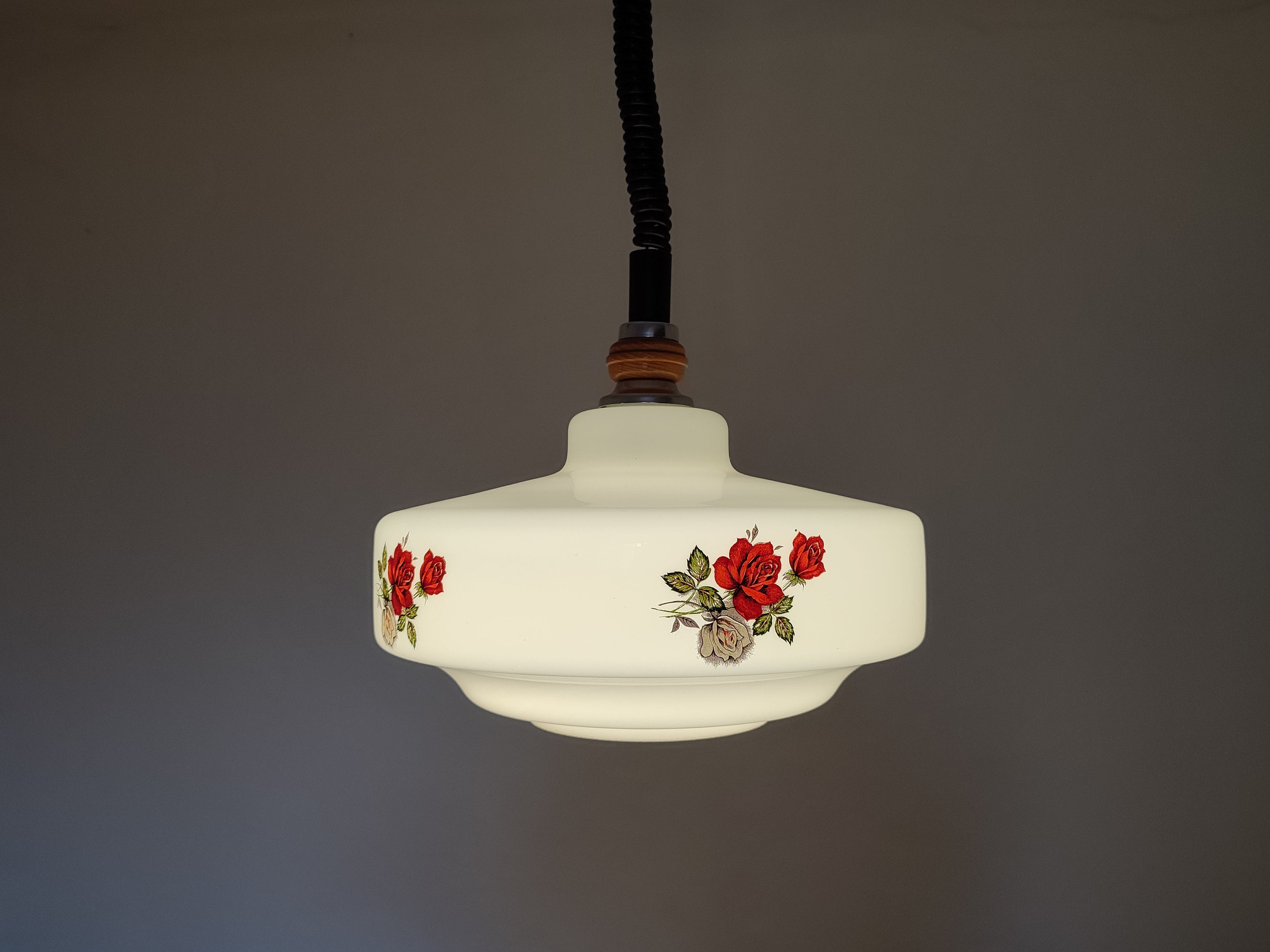 Vintage White Rose Flower Glass Light, Kitchen Pendant Light, Mid