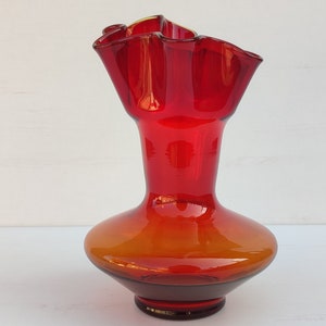 Mid Century Vase, Vintage Rose Red Glass Vase, by Dragan Drobnjak, Made in Yugoslavia, 70s, Fazzoletto Vase, Murano Glass Vase