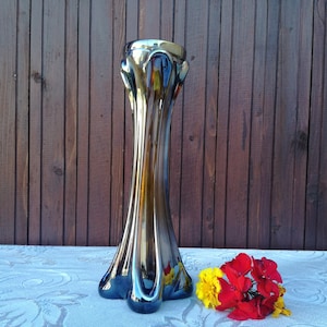 Vintage Vase Amber Stretch Glass, Murano Glass Vase, Amber, Honey Color, 70s