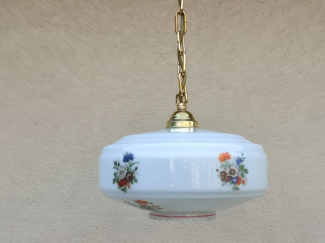 Vintage White Rose Flower Glass Light, Kitchen Pendant Light, Mid