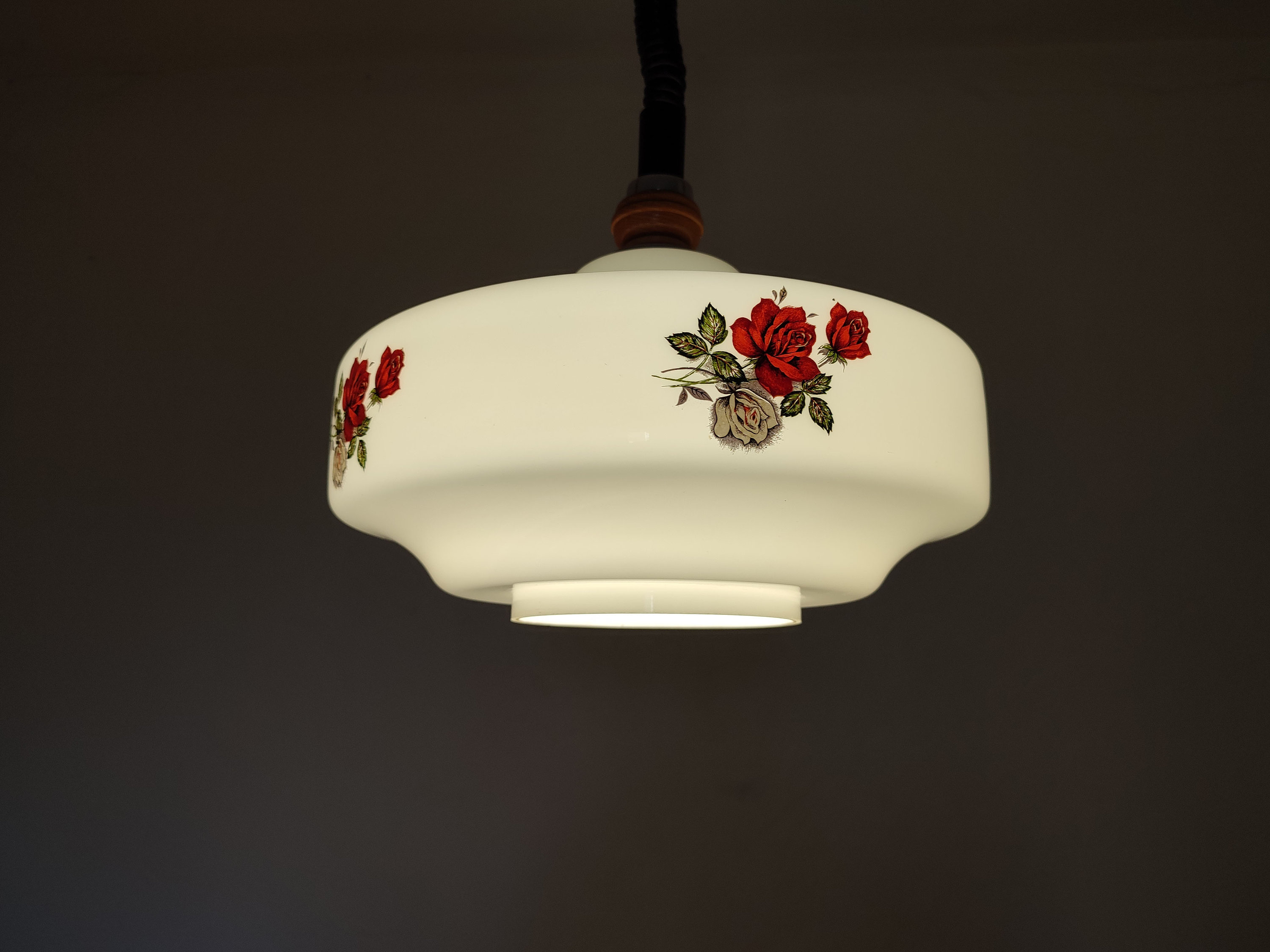 Vintage White Rose Flower Glass Light, Kitchen Pendant Light, Mid