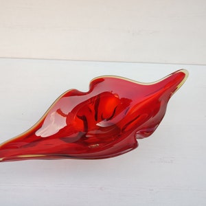 Mid Century Modern Glass Bowl, by Dragan Drobnjak, Yugoslavia 70s, Vintage Murano Bowl, Home Decor Glass, Handmade, Maroon Glass Sculpture