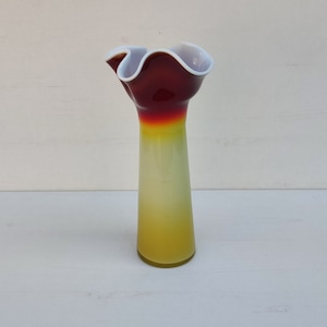 Mid Century Cased Glass Vase by Dragan Drobnjak, Made in Yugoslavia 70s, Fazzoletto Glass Vase, Art Glass Murano Glass Vase, Space Age Glass