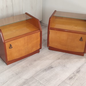 Pair of Mid Century Modern Nightstands, Vintage Polished Bedside Tables, Polished Furniture, Vinterior, Retro Nightstands, Wooden Nightstand