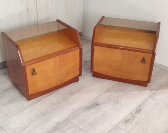 Pair of Mid Century Modern Nightstands, Vintage Polished Bedside Tables, Polished Furniture, Vinterior, Retro Nightstands, Wooden Nightstand