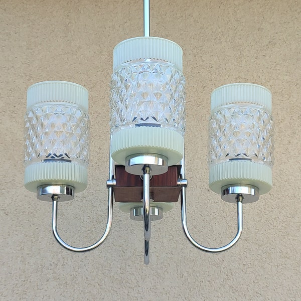 Vintage Ceiling Lamp, Four Arm Chandelier Light, Mid Century Pendant Light, 60s Yugoslavia Light, Chrome Glass Chandelier Light, Retro Light