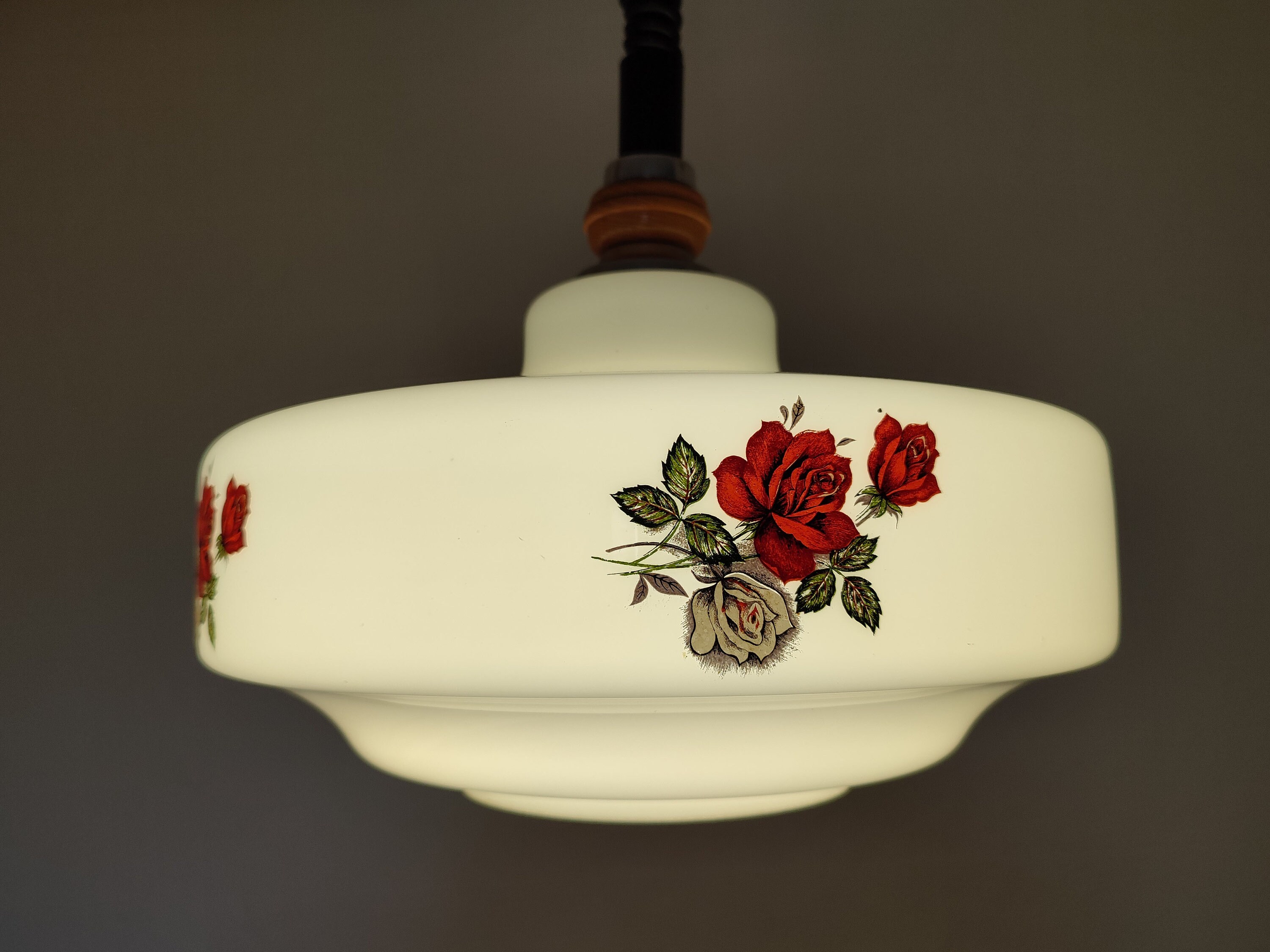 Vintage White Rose Flower Glass Light, Kitchen Pendant Light, Mid