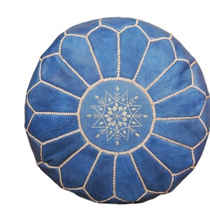 Moroccan Leather Pouffe, Blue Pouffe, Living room pouf,  footstool, Leather pouffe, Handmade Pouf, Pouffe, chairs ottomans.