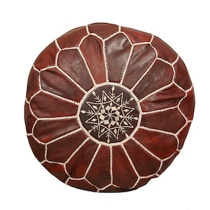 Moroccan Leather Pouffe, Brown Pouffe, Living room pouf,  footstool, Leather pooffe, Handmade Pouf, Pouffe, chairs ottomans.