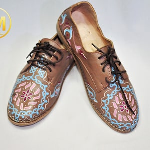 Oxford Women&#39;s shoes ,Moroccan Shoes , Brown Slippers , Flats shoes & Leather shoes ,Organic Leather, Mules, Hand dyed, gift for her