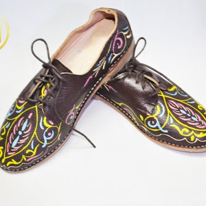 Oxford Women&#39;s shoes ,Moroccan Shoes , Brown Slippers , Flats shoes & Leather shoes ,Organic Leather, Mules, Hand dyed, gift for her