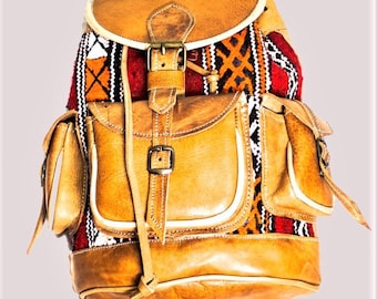 Moroccan Bags, Leather backpack, Brown bags ,Leather bags, Travel Bags, Handbags, Leather Bags Rug kilim,Shoulder Bags.