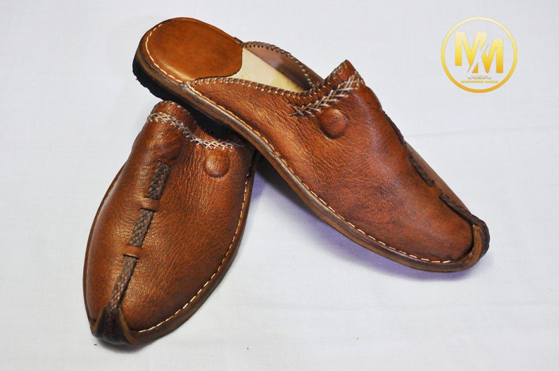 Berber slipper Leather Shoes gift for him. Handmade shoes Mules Hand dyed Moroccan Brown Babouche Organic Leather Men/'s slippers