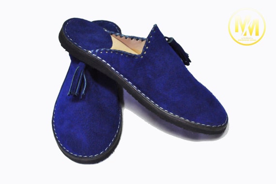 Buy Womens Moroccan Babouche Women s Blue Slippers Leather