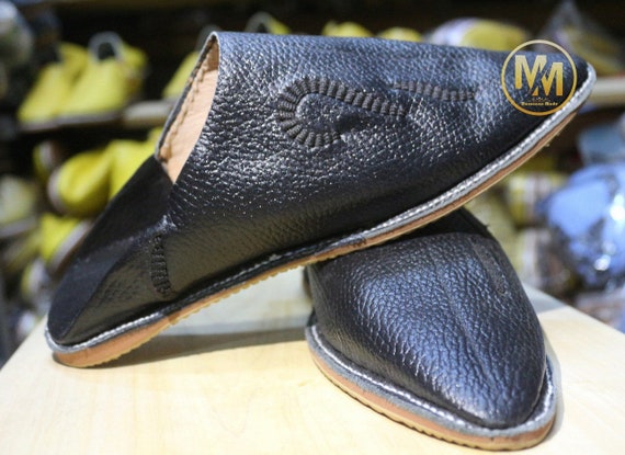 mens black leather mules