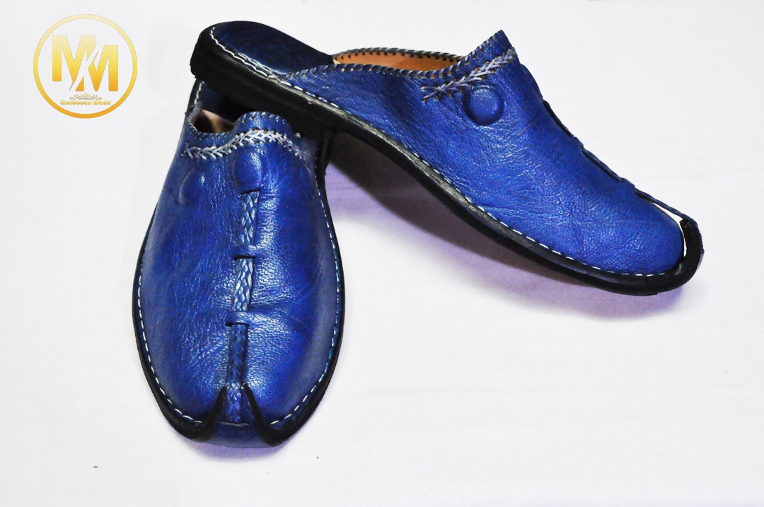 Moroccan Blue Babouche, Men's Slippers, Handmade Shoes, Leather Shoes ...