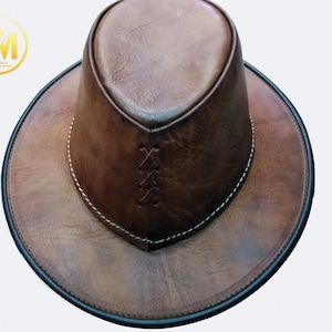 Moroccan Style Leather Cowboy brown ,  Hats & Caps, Cowboy Hats , Leather hat, Classic western, Mens accessories.