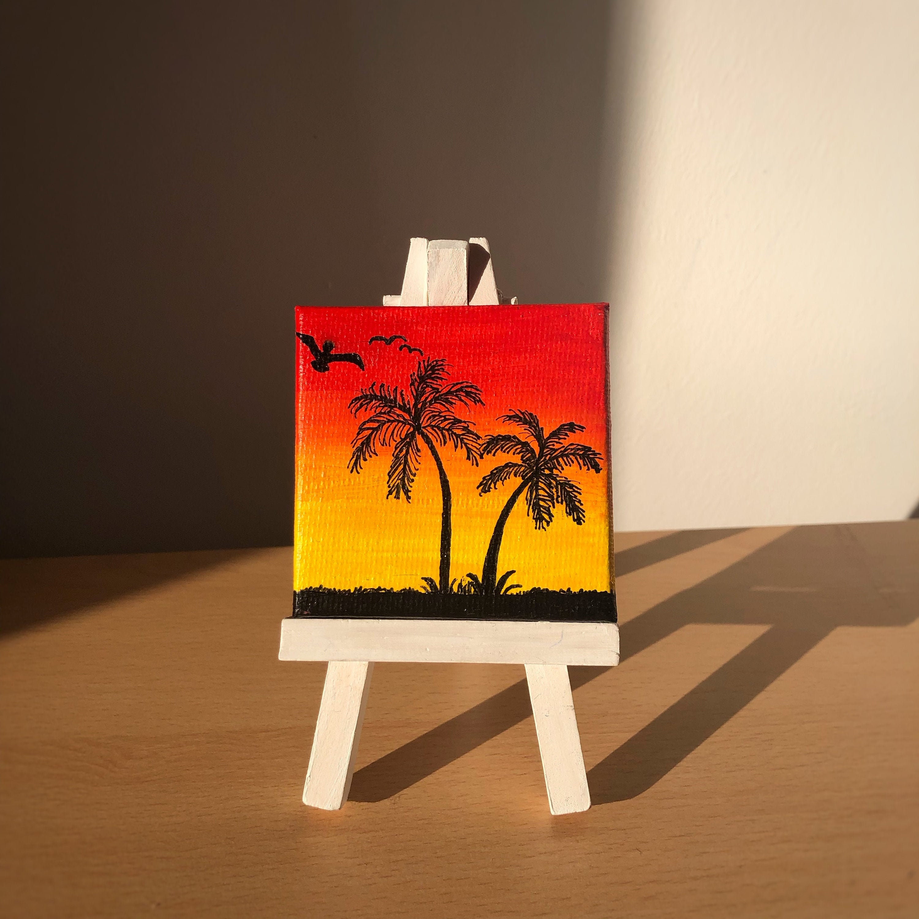 Mini Sunset Palm Trees Acrylic Painting with Easel | Etsy