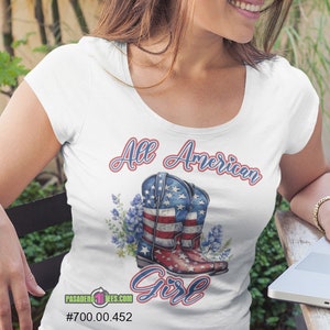 All American Girl, American Flag | Cowgirl Boots | Blue Bonnets | Patriotic Sublimation | 300dpi PNG Digital Download