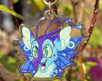 Wings of Fire Inspired Blue Dragon Keychain, Glitter Acrylic Charm