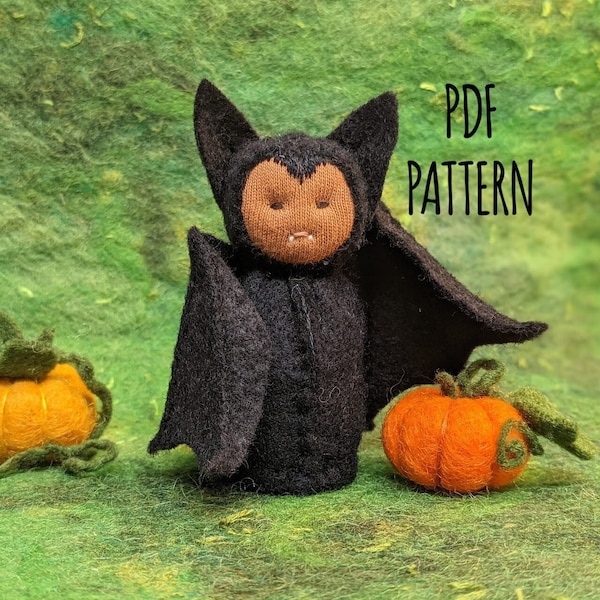 Kleine Fledermaus Puppe PDF+SVG Schnittmuster - Halloween DIY Filz Waldorf Puppen basteln