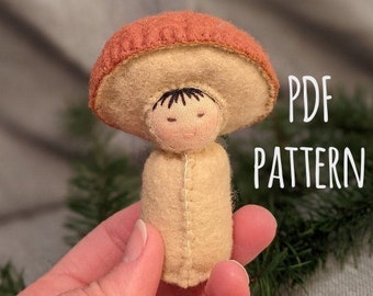 Field Mushroom Doll PDF+SVG Pattern - DIY felt dollmaking project - perfect stocking stuffer!