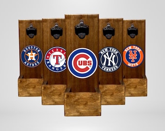 Abridores de cerveza de la MLB - Artículos de bar de la MLB y regalo para fanáticos del béisbol - Decoración de madera premium - Imprescindibles para el día del juego - Decoración de pared para la cueva del hombre