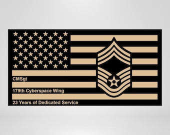 Placa con la bandera estadounidense de la USAF - Regalo de jubilación de la Fuerza Aérea - Agradecimiento militar
