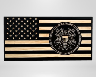 Placa militar de la Guardia Costera de EE. UU. - Placas de pared personalizadas grabadas en madera - Regalos PCS - Regalos de jubilación militar - Decoración USCG
