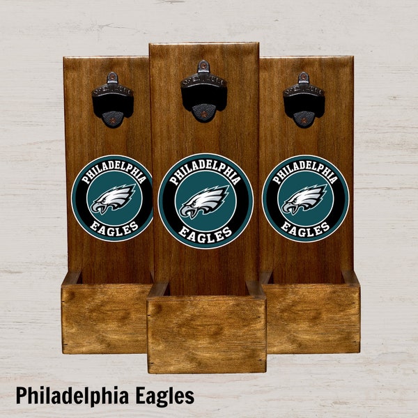 Philadelphia Eagles Beer Bottle Opener - NFL Barware and Football Fan Gift - Premium Wood Decor - Game Day Must-Haves - Man-Cave Wall Decor