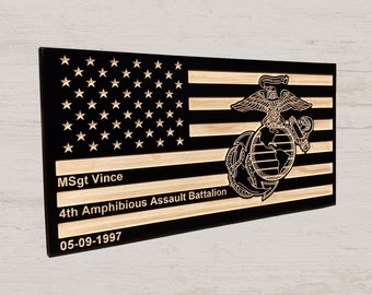 Placa militar de los marines de EE. UU. - Placas de pared grabadas en madera personalizadas