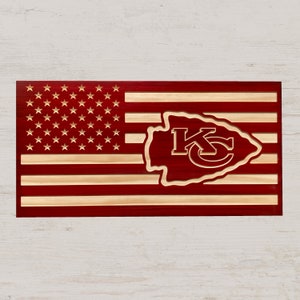 Kansas City Chiefs American Flag Wall Plaque - Premium Pine Wood Wall Decor