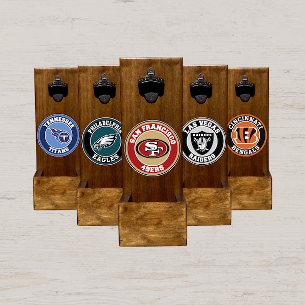 NFL Beer Bottle Openers - NFL Barware and Football Fan Gift - Premium Wood Decor - Game Day Must-Haves - Man-Cave Wall Decor