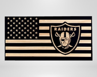 Placa de pared con la bandera estadounidense de los Raiders de Las Vegas - Decoración de pared de madera de pino de primera calidad