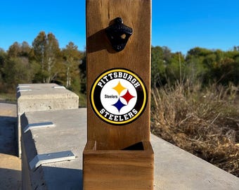 Abridor de botellas de cerveza de los Pittsburgh Steelers - Artículo de bar de la NFL y regalo para fanáticos del fútbol americano