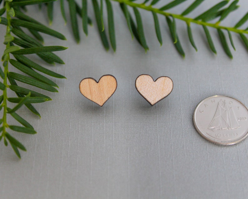 Wood heart stud earring Purple Heart Maple wood. Wooden Etsy