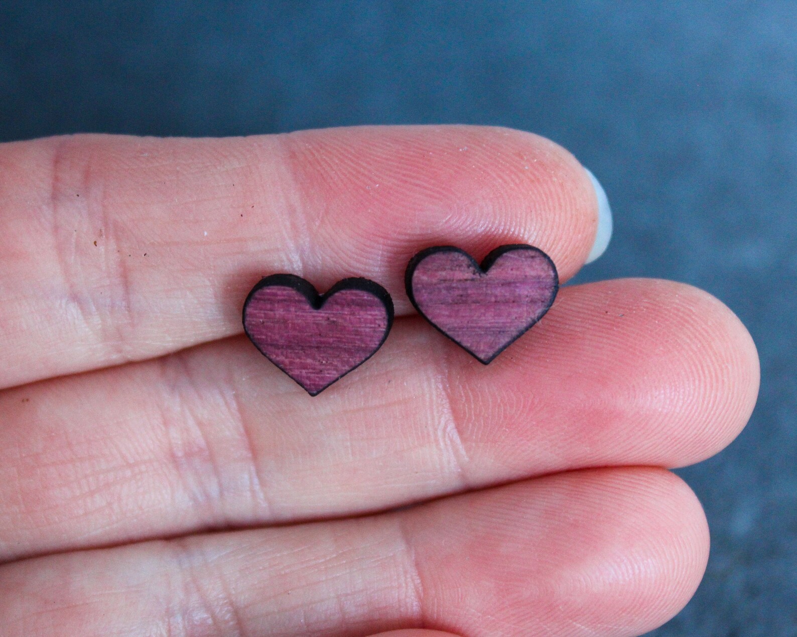 Wood heart stud earring Purple Heart Maple wood. Wooden Etsy