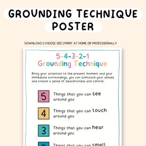 Grounding technique exercise therapy poster 54321 therapy copying skills poster