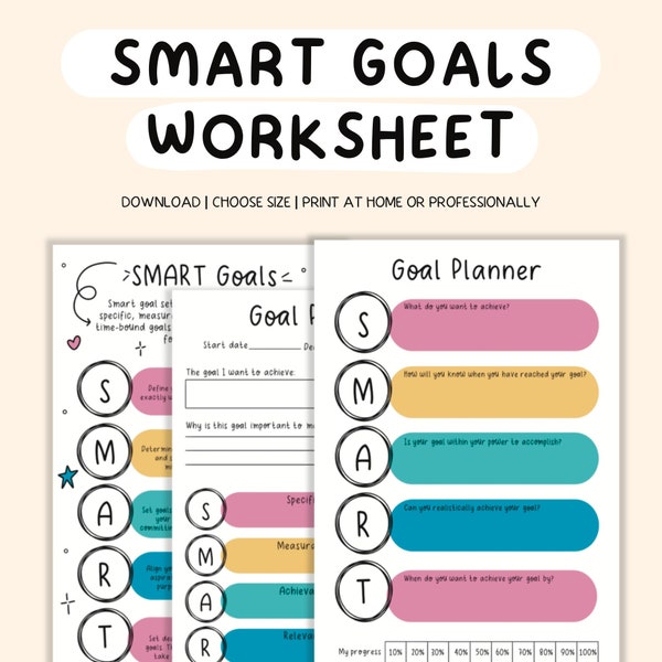 Smart goals template goal setting poster printable smart goal tracker social psychology smart goal worksheet