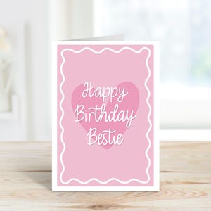Gelukkige verjaardag Bestie-kaart | Bestie-verjaardagskaart | A6-kaart | Verjaardagscadeau voor beste vriendin | Roze hartverjaardagskaart | Verjaardag beste vriend