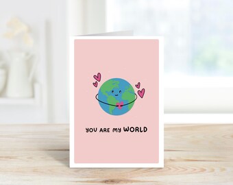 You are My World Card | Valentine&#39;s Day Card | A6 Card | Anniversary Card | Love Heart Card | Boyfriend, Girlfriend, Wife, Husband