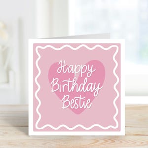 Alles Gute zum Geburtstag Bestie Karte | Bestie Geburtstagskarte | Quadratische Karte | Bestie Geburtstagsgeschenk | Rosa Herz Geburtstagskarte | Beste Freundin Geburtstag