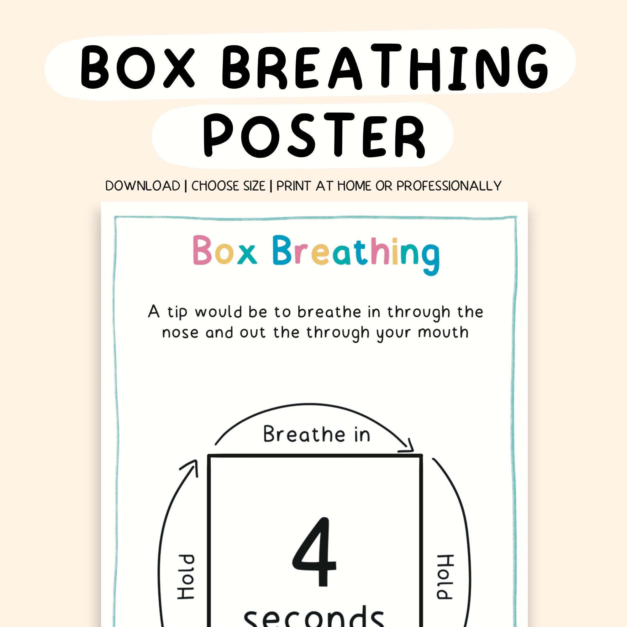 Box Breathing Technique Exercise Therapy Poster Square Breathing