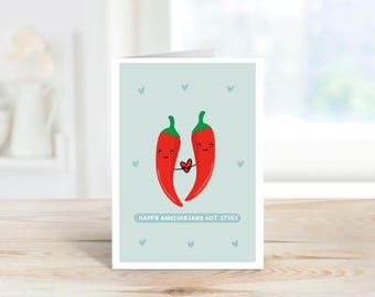 Happy Anniversary Hot Stuff Card | Valentine's Day Card | A6 Card | Anniversary Card | Love Heart Card | Girlfriend, Boyfriend