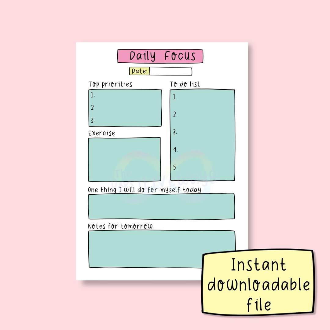 A4 Daily Focus To-do List Daily Planner PDF - Etsy