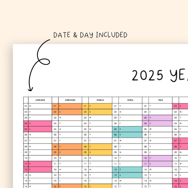 2025 Year Calendar Printable Wall Calendar 2025 Year at a Glance