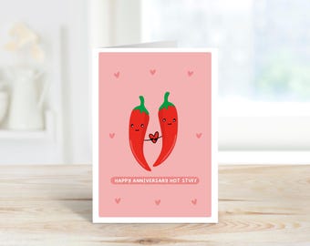 Happy Anniversary Hot Stuff Card | Valentine's Day Card | A6 Card | Anniversary Card | Love Heart Card | Girlfriend, Boyfriend
