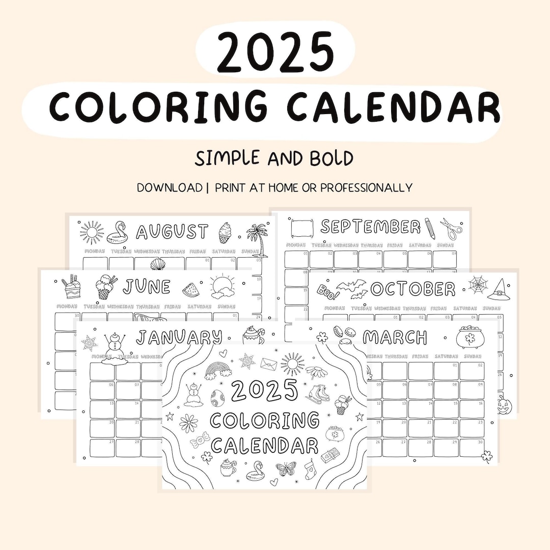 2025 Coloring Calendar Kids Calendar 2025 Monthly Planner Printable Calendar Color My Own Calendar 2025 Calendar - Etsy 2025-coloring-calendar-kids-calendar-2025-monthly-planner-printable-calendar-color-my-own-calendar-2025-calendar-etsy