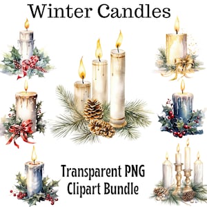 Aquarell Kerzen Clipart, Winterurlaub, Weihnachtscliparts, printable, Sublimation, Kartenherstellung Handwerk, Weihnachtseinladung PNG, Advent
