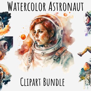 Watercolor Astronaut clipart, Space png, planets, solar system, Galaxy, Earth Printable digital download png bundle